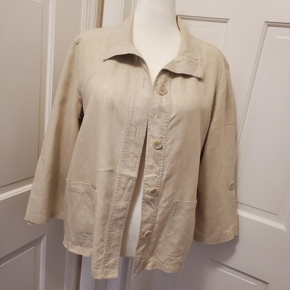 Chico's Light Beige Linen Lightweight Jacket, Size 2=12/14 100% Linen - Picture 1 of 9